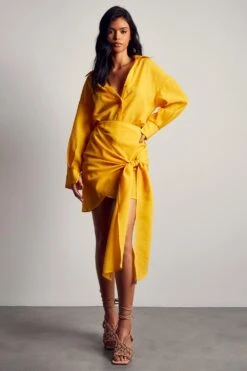 Textured Crinkle Drape Side Skirt Co-ord -Ladies Clothing Shop orange textured crinkle drape side skirt co ord 3