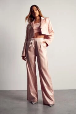 High Shine Boxy Cropped Blazer -Ladies Clothing Shop pink high shine boxy cropped blazer 3