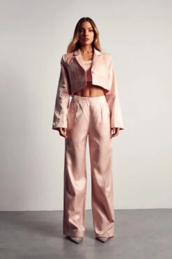 High Shine Wide Leg Trousers