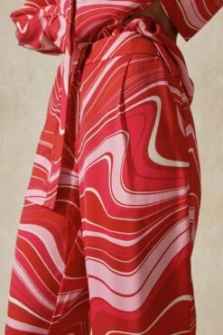 Satin Marble Print Wide Leg Trousers -Ladies Clothing Shop pink satin marble print wide leg trousers 2