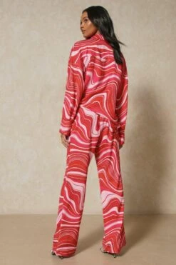 Satin Marble Print Wide Leg Trousers -Ladies Clothing Shop pink satin marble print wide leg trousers 3