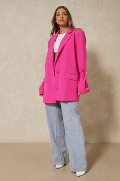Tie Sleeve Oversized Blazer -Ladies Clothing Shop pink tie sleeve oversized blazer 1