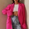 Tie Sleeve Oversized Blazer -Ladies Clothing Shop pink tie sleeve oversized blazer