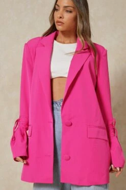 Tie Sleeve Oversized Blazer -Ladies Clothing Shop pink tie sleeve oversized blazer 2