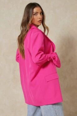 Tie Sleeve Oversized Blazer -Ladies Clothing Shop pink tie sleeve oversized blazer 3