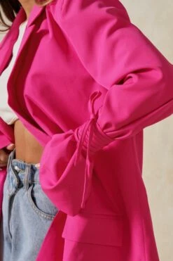 Tie Sleeve Oversized Blazer -Ladies Clothing Shop pink tie sleeve oversized blazer 4