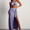 Double Layer Slinky Tie Side Maxi Co-ord -Ladies Clothing Shop purple double layer slinky tie side maxi co ord