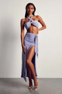 Double Layer Slinky Tie Side Maxi Co-ord -Ladies Clothing Shop purple double layer slinky tie side maxi co ord 3