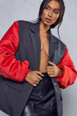 Ruched Sleeve Oversized Jacket -Ladies Clothing Shop red ruched sleeve oversized jacket 2