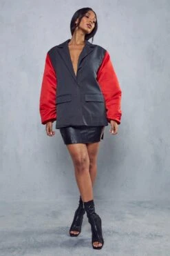 Ruched Sleeve Oversized Jacket -Ladies Clothing Shop red ruched sleeve oversized jacket 4
