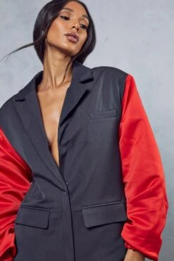 Ruched Sleeve Oversized Jacket -Ladies Clothing Shop red ruched sleeve oversized jacket 5