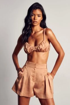 Textured Satin Floaty Shorts -Ladies Clothing Shop sand textured satin floaty shorts 5