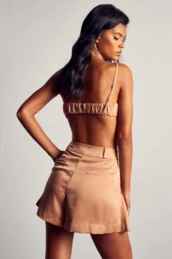 Textured Satin Ruched Bralet -Ladies Clothing Shop sand textured satin ruched bralet 2