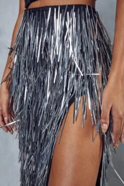Premium Embellished Tassle Maxi Skirt -Ladies Clothing Shop silver premium embellished tassle maxi skirt 2