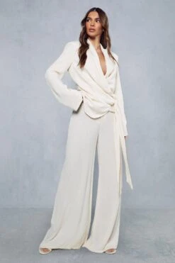 Crinkle Linen Look Wrap Blazer -Ladies Clothing Shop stone crinkle linen look wrap blazer 3