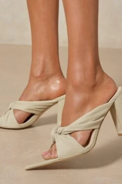 Denim Knot Front Heeled Mules -Ladies Clothing Shop stone denim knot front heeled mules 2