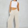 Drawstring Waist Pocket Detail Wide Leg Trouser