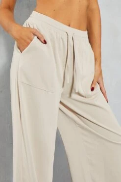 Drawstring Waist Pocket Detail Wide Leg Trouser -Ladies Clothing Shop stone drawstring waist pocket detail wide leg trouser 3