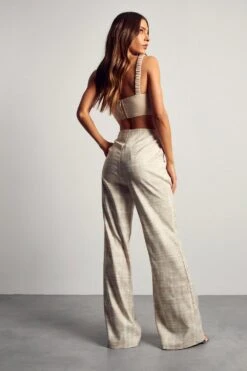 High Waisted Flared Checked Trouser -Ladies Clothing Shop stone high waisted flared checked trouser 2