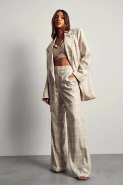 High Waisted Flared Checked Trouser