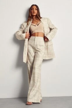 High Waisted Flared Checked Trouser -Ladies Clothing Shop stone high waisted flared checked trouser 3
