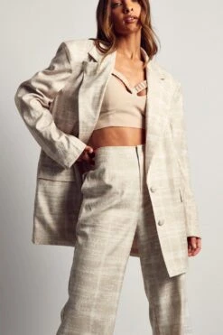 High Waisted Flared Checked Trouser -Ladies Clothing Shop stone high waisted flared checked trouser 4