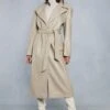 Leather Look Belted Trench Coat -Ladies Clothing Shop stone leather look belted trench coat