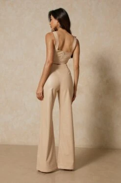 Leather Look Buckle Detail Trouser -Ladies Clothing Shop stone leather look buckle detail trouser 4