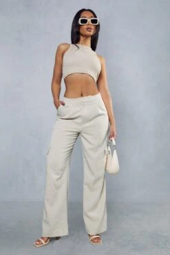 Linen Look Cargo Pocket Straight Leg Trouser