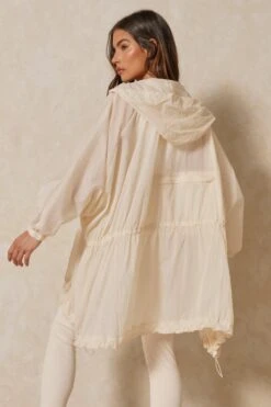 Longline Drawstring Detail Windbreaker -Ladies Clothing Shop stone longline drawstring detail windbreaker 2