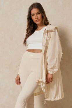 Longline Drawstring Detail Windbreaker -Ladies Clothing Shop stone longline drawstring detail windbreaker 4