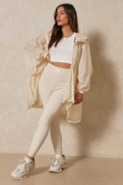 Longline Drawstring Detail Windbreaker -Ladies Clothing Shop stone longline drawstring detail windbreaker 5