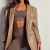 Longline Leather Look Blazer 2 Longline Leather Look Blazer -Ladies Clothing Shop stone longline leather look blazer