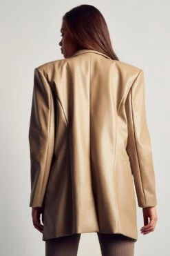 Longline Leather Look Blazer -Ladies Clothing Shop stone longline leather look blazer 2