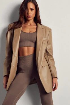 Longline Leather Look Blazer