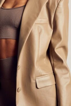 Longline Leather Look Blazer -Ladies Clothing Shop stone longline leather look blazer 4