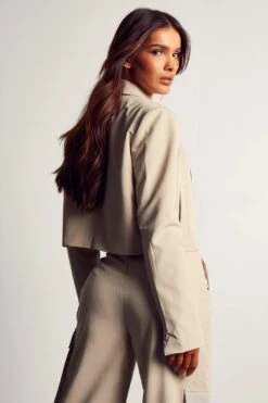 Miss Joslin Tailored Oversized Cropped Blazer -Ladies Clothing Shop stone miss joslin tailored oversized cropped blazer 2