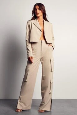 Miss Joslin Tailored Oversized Cropped Blazer -Ladies Clothing Shop stone miss joslin tailored oversized cropped blazer 3