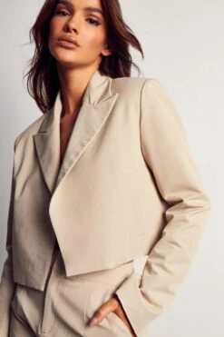 Miss Joslin Tailored Oversized Cropped Blazer -Ladies Clothing Shop stone miss joslin tailored oversized cropped blazer 4