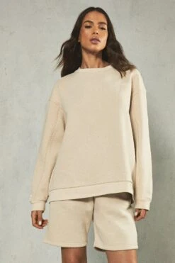 Misspap Lifestyle Oversized Seam Sweatshirt -Ladies Clothing Shop stone misspap lifestyle oversized seam sweatshirt 4