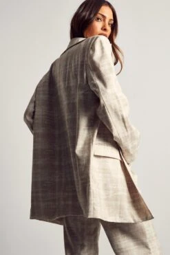 Oversized Checked Shoulder Pad Blazer -Ladies Clothing Shop stone oversized checked shoulder pad blazer 2
