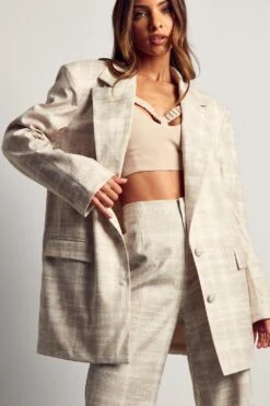 Oversized Checked Shoulder Pad Blazer