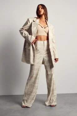 Oversized Checked Shoulder Pad Blazer -Ladies Clothing Shop stone oversized checked shoulder pad blazer 3