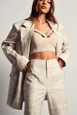 Oversized Checked Shoulder Pad Blazer -Ladies Clothing Shop stone oversized checked shoulder pad blazer 4
