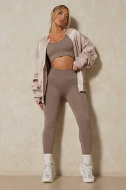 Oversized Shoulder Pad Detail Satin Bomber -Ladies Clothing Shop stone oversized shoulder pad detail satin bomber 2