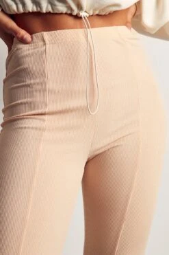 Ribbed Split Front Legging -Ladies Clothing Shop stone ribbed split front legging 4