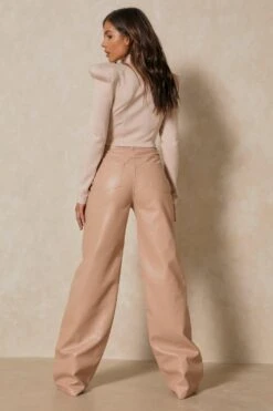 Wide Leg Leather Look Trousers -Ladies Clothing Shop stone wide leg leather look trousers 2