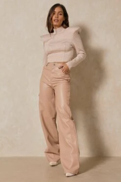 Wide Leg Leather Look Trousers