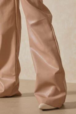Wide Leg Leather Look Trousers -Ladies Clothing Shop stone wide leg leather look trousers 5