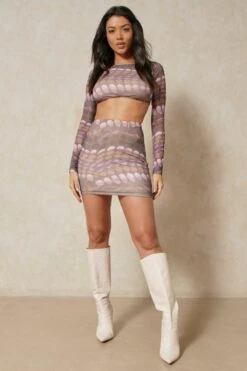 Abstract Spot Mesh Co-ord -Ladies Clothing Shop tan abstract spot mesh co ord 3